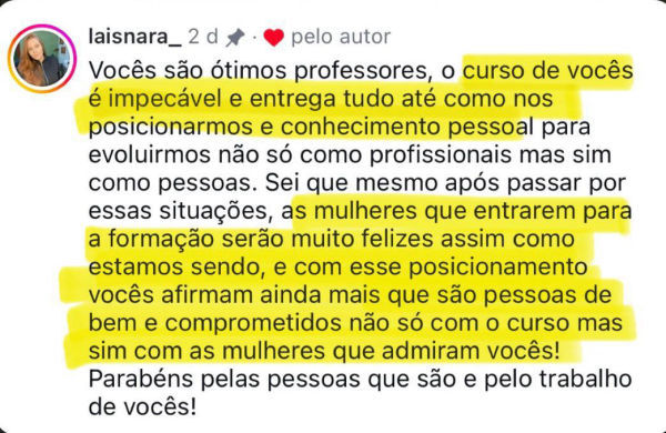 Depoimento de aluna FEN 13